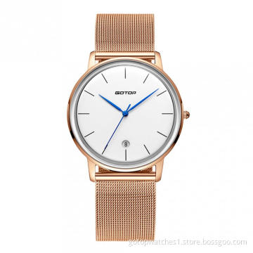 GOLD MEN'S WATCH WITH METAL MESH BAND